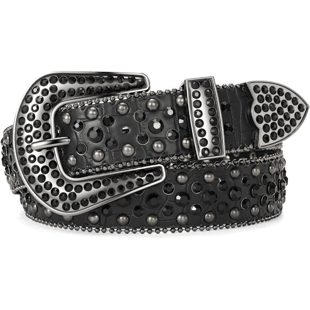 ⚡ Women Rhinestone Belt for Jeans   Bling Studded Belt Crocodile Grain Leather